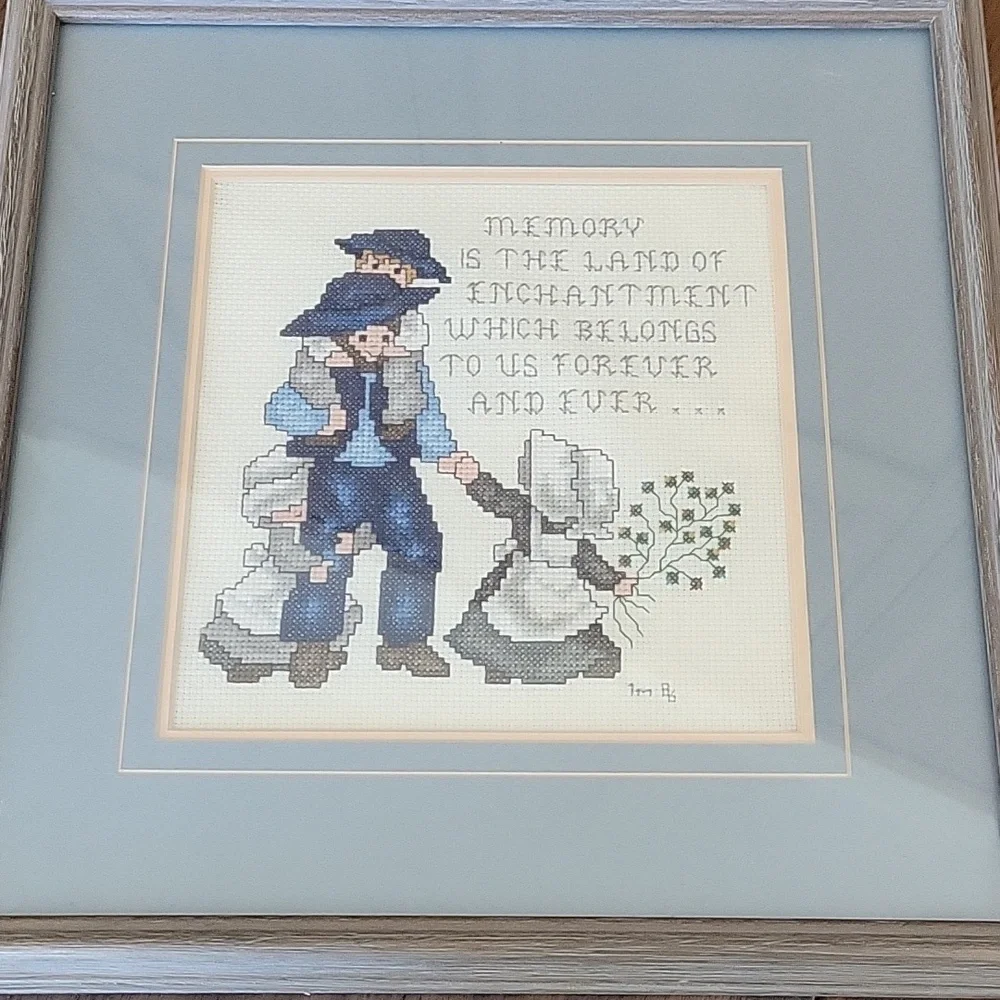Handmade Cross Stitch Framed Matted MEMORY Wall Art